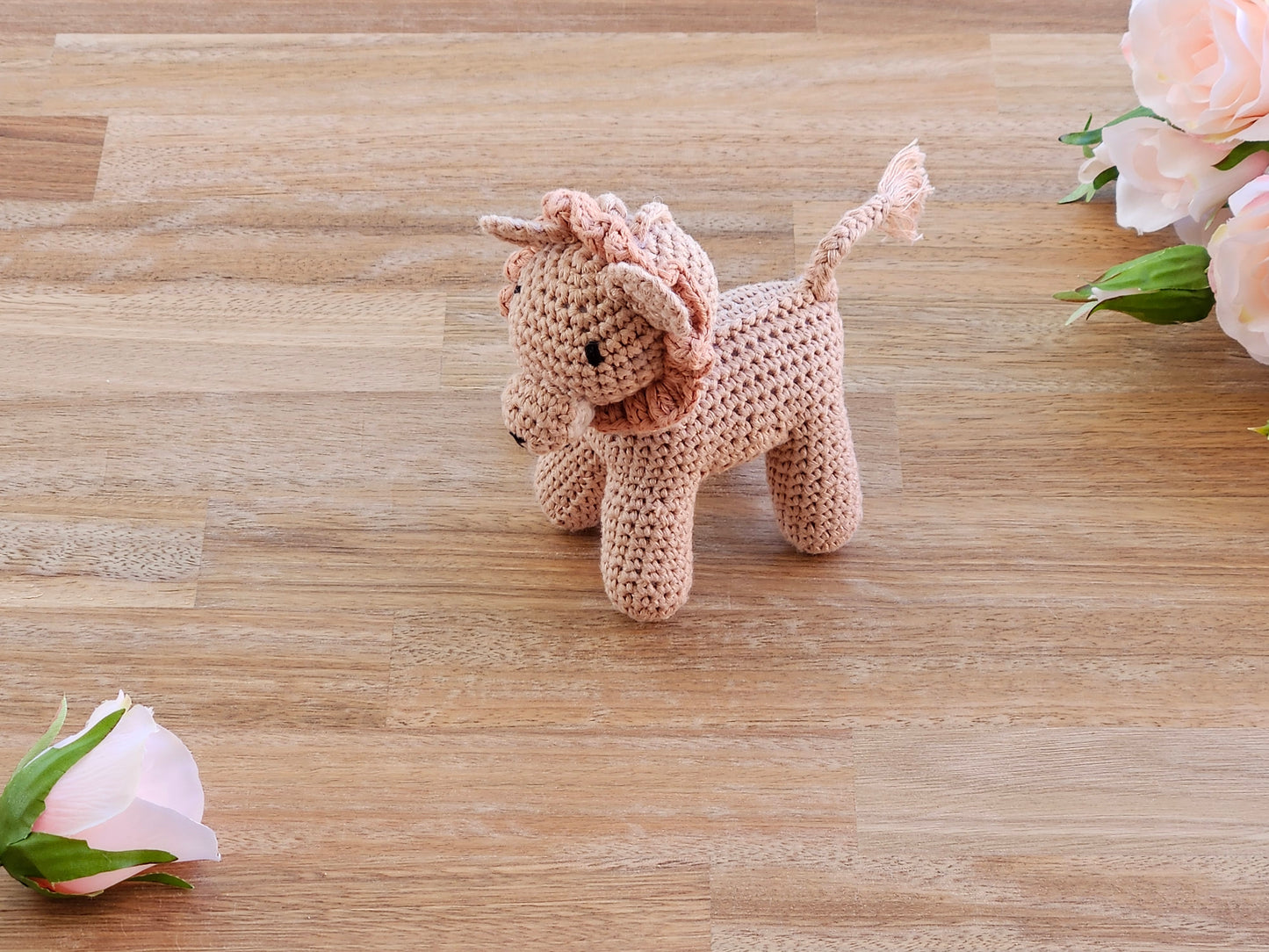 Crochet brown lion hanging toy