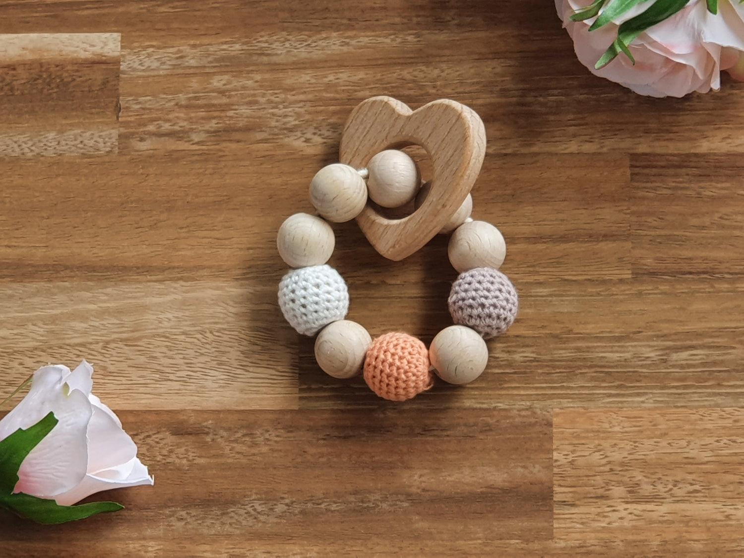 Beaded Teether toy ring with heart