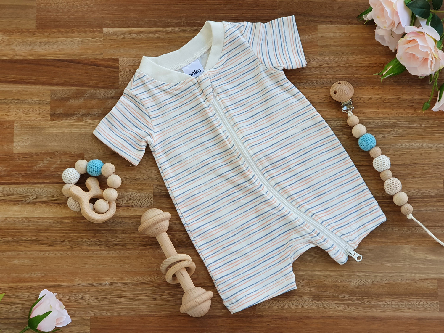 Striped pattern romper  with Bar ring and pacifier